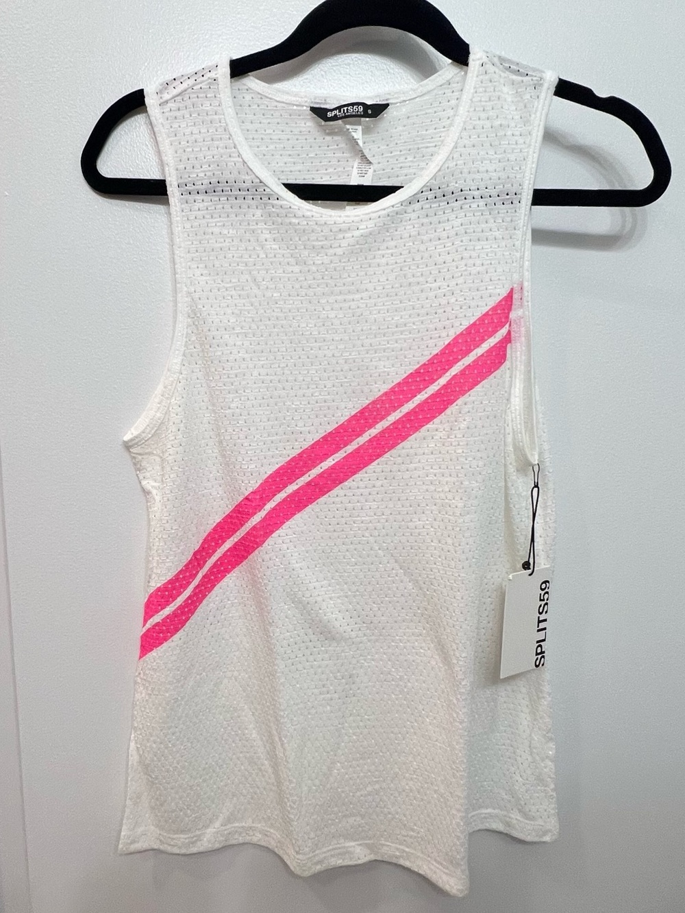 NWT SPLITS59 Bandit White Mesh Tank Pink Stripes Size Small - Picture 4 of 7